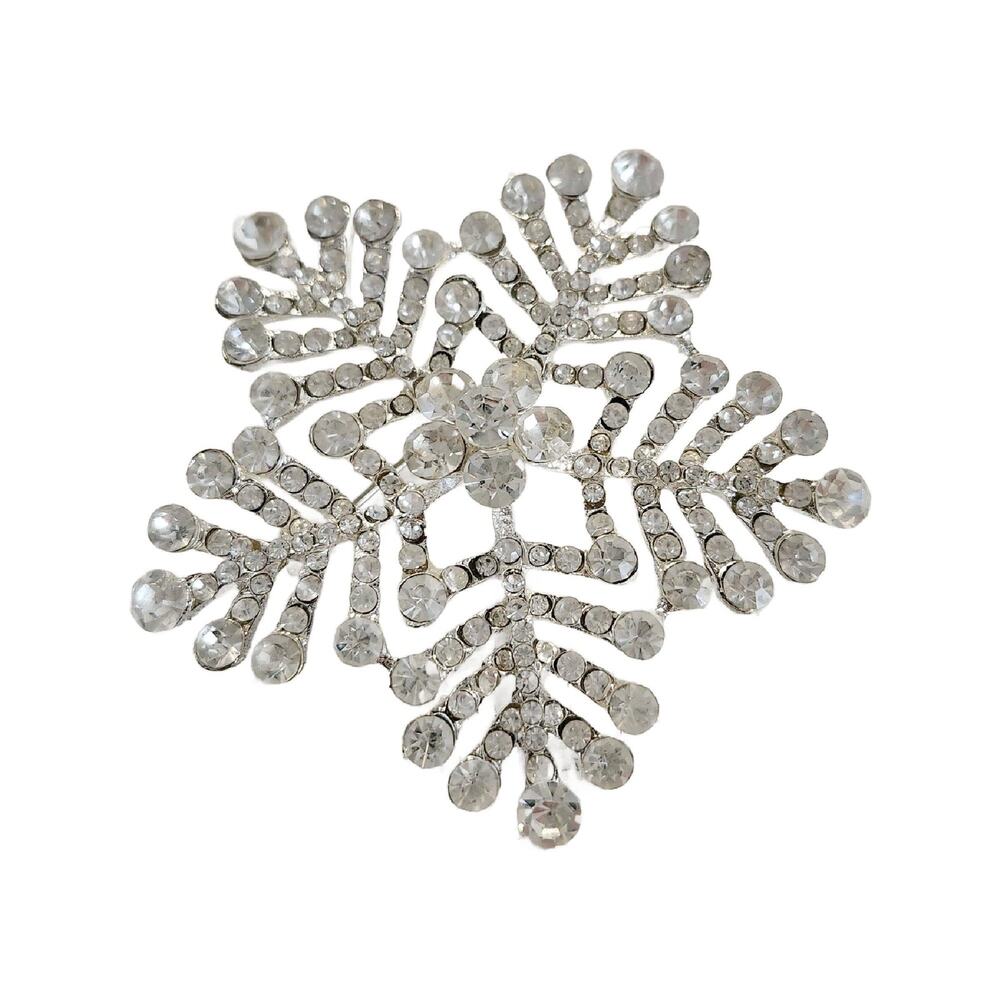 Vintage Large Crystal Snowflakes Brooch, 2.5" Diameter